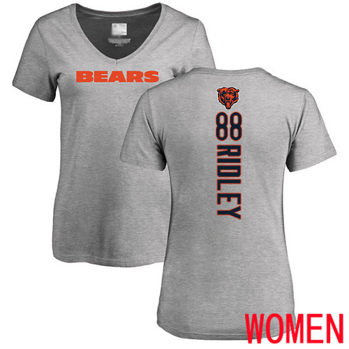 Chicago Bears Ash Women Riley Ridley Backer V-Neck NFL Football #88 T Shirt->nfl t-shirts->Sports Accessory
